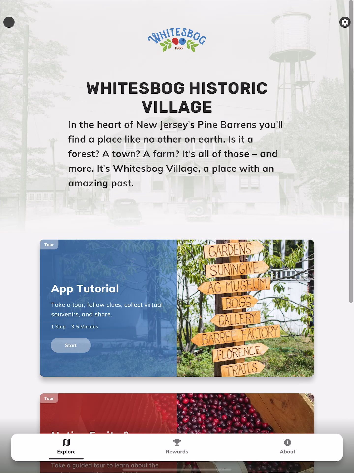 Whitesbog tour home screen